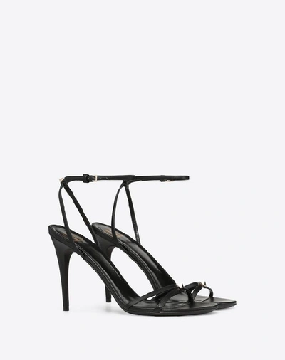 Shop Valentino Garavani Vlogo Thin Strap Laminated Nappa Sandal 100mm In Black