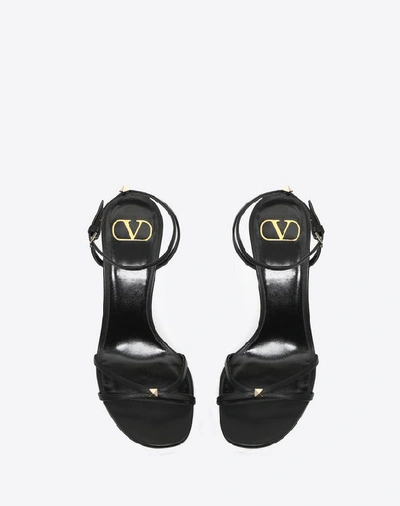 Shop Valentino Garavani Vlogo Thin Strap Laminated Nappa Sandal 100mm In Black