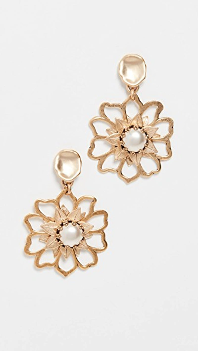 Shop Brinker & Eliza Mini Flower Power Earrings In Gold/pearl