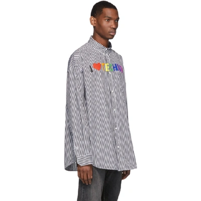 Christian Dior Couture Shirt White Cotton Poplin with Blue Stripes