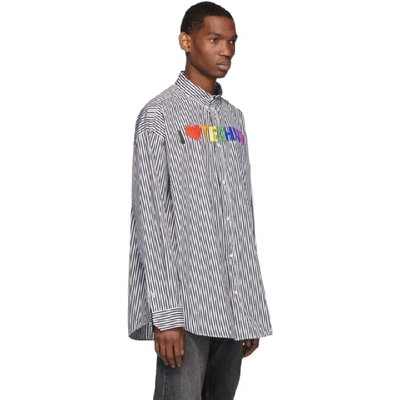 I Love Techno Stripe Cotton Poplin Shirt In Blue,white