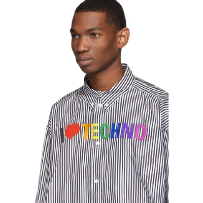 Balenciaga I Love Techno Stripe Cotton Poplin Shirt In Blue,white