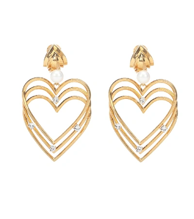 Shop Balenciaga Crystal And Faux Pearl Earrings In Gold