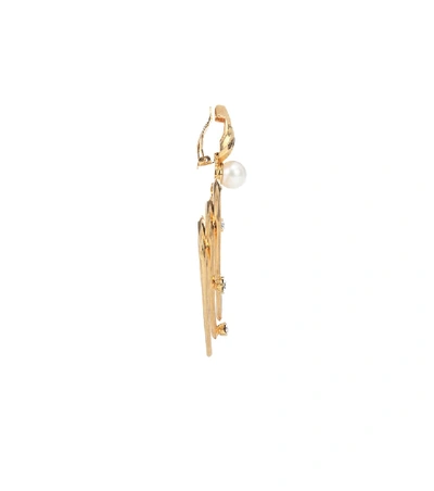 Shop Balenciaga Crystal And Faux Pearl Earrings In Gold