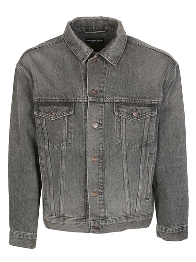 Shop Balenciaga Buttoned Denim Jacket In Grey