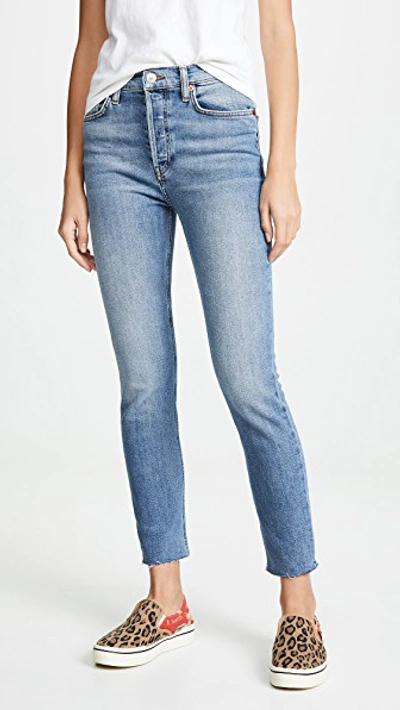 Shop Re/done High Rise Ankle Jeans In Light 22