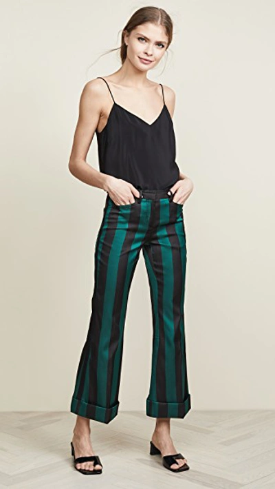 Shop N°21 Stripe Cropped Flare Pants In Black/green