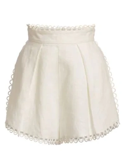 Shop Zimmermann Allia High-waist Linen Scallop Shorts In Ivory