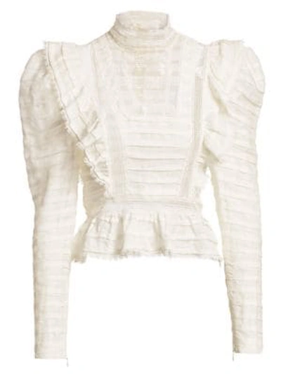 Shop Zimmermann Allia Pintuck Puff-sleeve Linen Blouse In Ivory