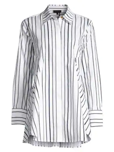 Shop Donna Karan Stripe Tunic Shirt In White Navy