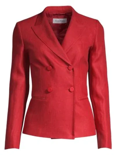 Shop Max Mara Lontra Double-breasted Linen Jacket In Red