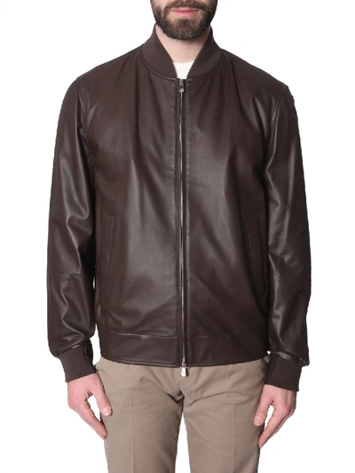 Shop Brunello Cucinelli Leather Bomber Jacket In Brown