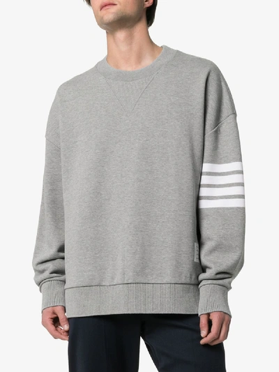 Shop Thom Browne Sweatshirt Mit Gestreiftem Ärmel In Grey