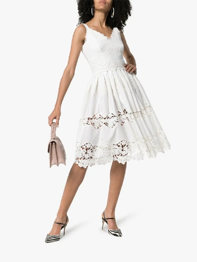 Shop Dolce & Gabbana Floral Embroidered Cutout Midi-dress In White