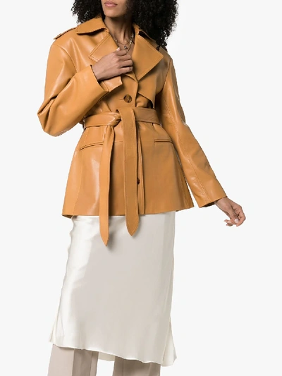 Shop Khaite Billy Short Leather Trench Coat In Brown