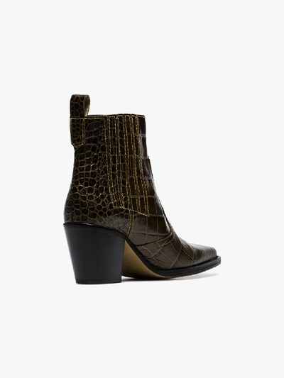 Shop Ganni Brown Callie 70 Crocodile-effect Leather Ankle Boots