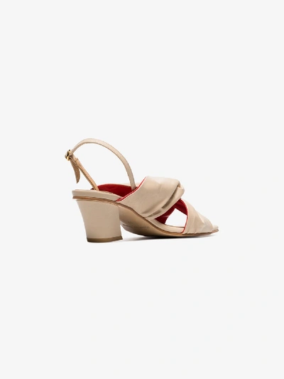 Shop Reike Nen Ivory 55 Knot-detail Slingback Leather Sandals In Neutrals