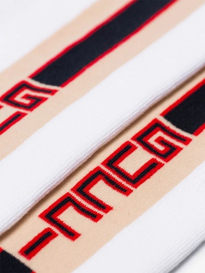 Shop Gucci White Lostoron Logo Intarsia Cotton Blend Socks In Neutrals