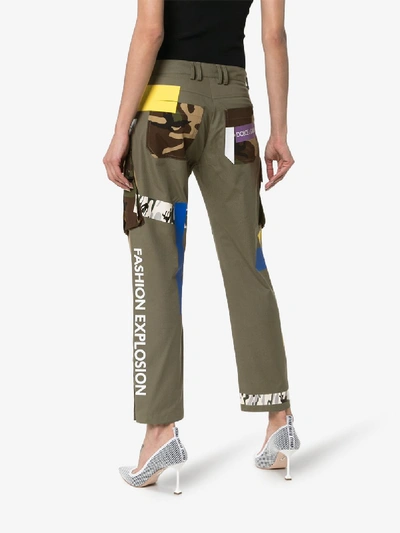 Shop Dolce & Gabbana Patch Detail Cropped Cotton Cargo Trousers In Green