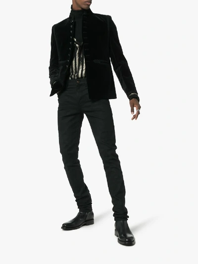 Shop Saint Laurent Velvet Embroidered Jacket In 1000 Black