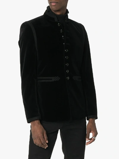 Shop Saint Laurent Velvet Embroidered Jacket In 1000 Black