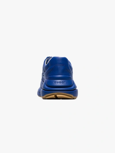 Shop Gucci Blue And White Ny Yankees™ Print Rhyton Sneakers