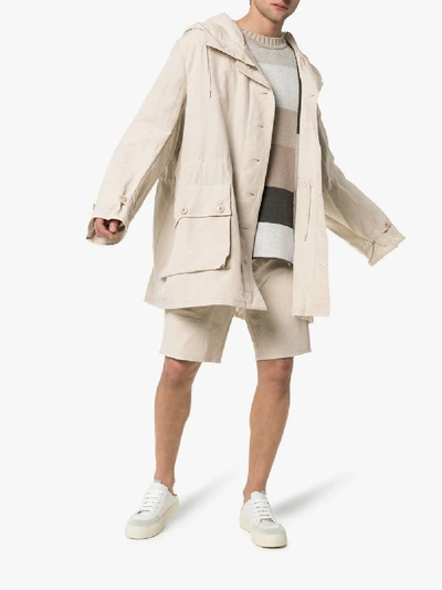 Shop Jacquemus Oversized Hooded Linen Blend Parka In Neutrals