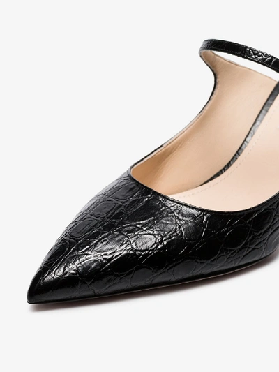 Shop Prada Black 65 Crocodile-embossed Leather Mules