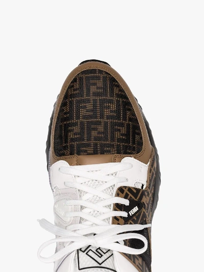 Shop Fendi White Mania Fancy Logo Chunky Leather Sneakers In Brown