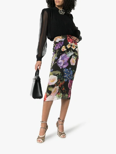 Shop Dolce & Gabbana Floral Print Stretch-silk Pencil Skirt In Hnbb1 Multicoloured