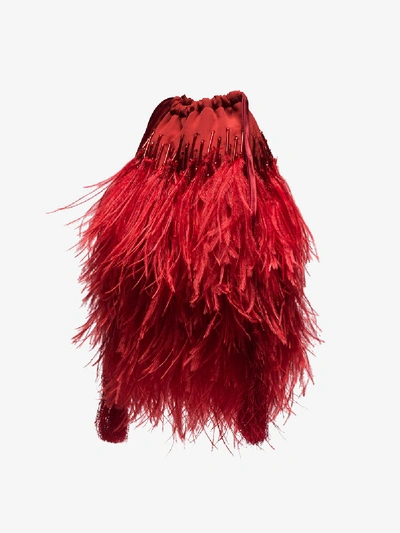 Shop Attico Ostrich Feather Pouch In Red