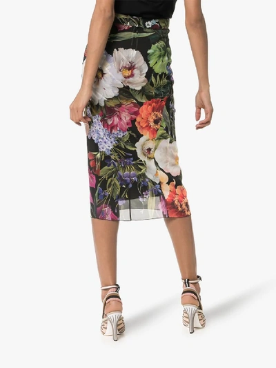 Shop Dolce & Gabbana Floral Print Stretch-silk Pencil Skirt In Hnbb1 Multicoloured