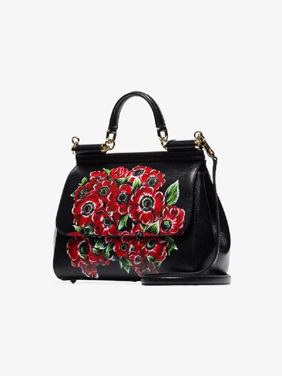 Shop Dolce & Gabbana Black Sicily Floral-print Leather Tote Bag