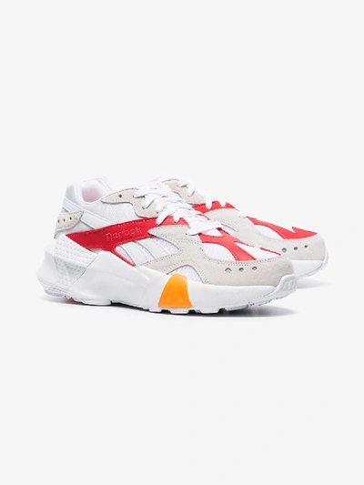 Shop Reebok White Aztrek Chunky Low Top Leather Sneakers In White/true Grey/red/gold