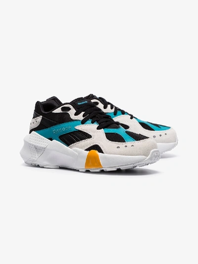 Shop Reebok Black Aztrek Chunky Low Top Leather Sneakers In Black/blue/grey/gold