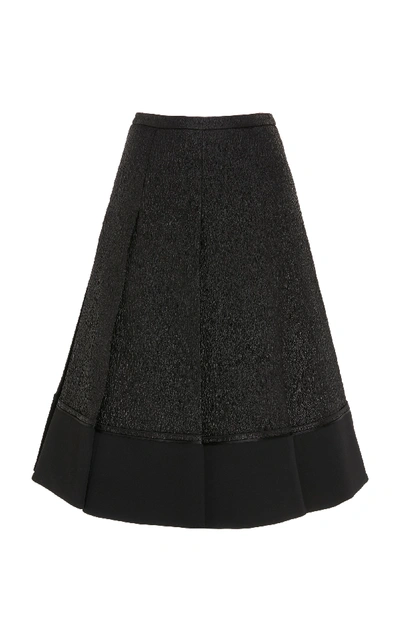 Shop Rochas Pleated Matelasse Wool Skirt In Black
