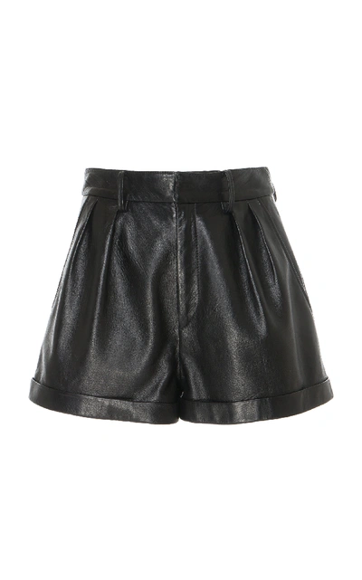Shop Isabel Marant Fabot Leather High Waisted Cuffed Shorts In Black