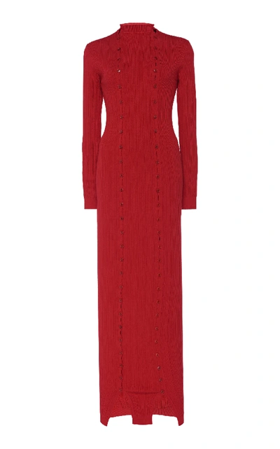 Shop Jacquemus Button-accented Knit Midi Dress In Red