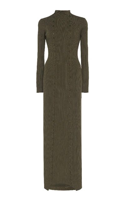 Shop Jacquemus Button-accented Knit Midi Dress In Green