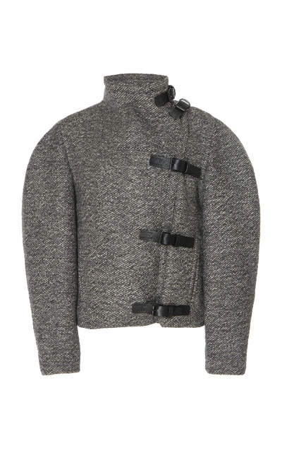 Shop Isabel Marant Nate Three Buckled Wrap Cropped Jacket In Grey