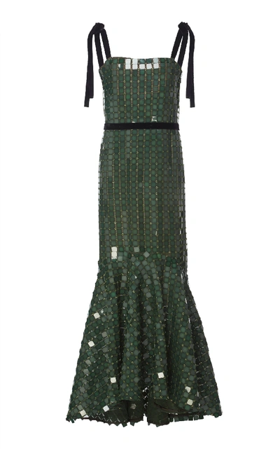 Shop Johanna Ortiz Night Dancing Sequin-embroidered Midi Dress In Green