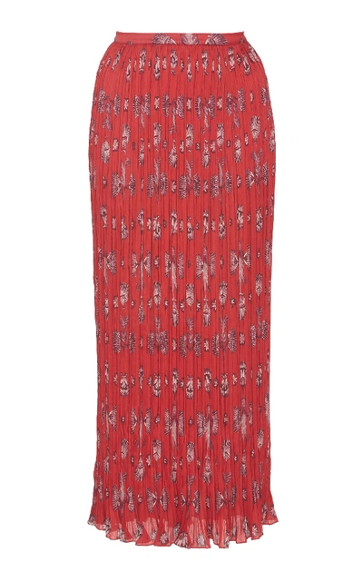 Shop Johanna Ortiz Biblioteca Natural Crinkle Georgette Midi Skirt In Red