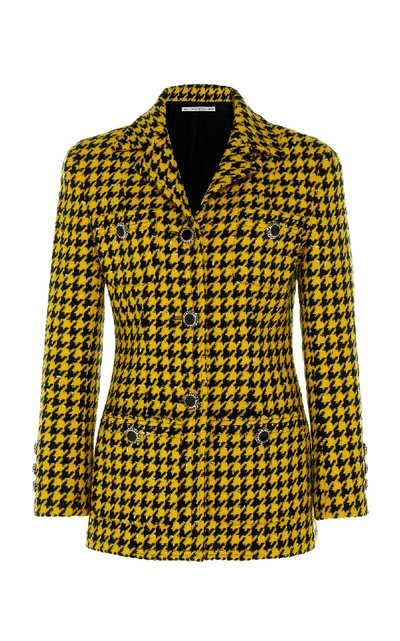 Shop Alessandra Rich Wool-blend Pied De Poule Tweed Jacket In Yellow