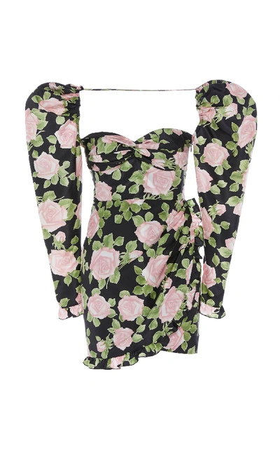 Shop Alessandra Rich Floral-print Silk-taffeta Mini Dress