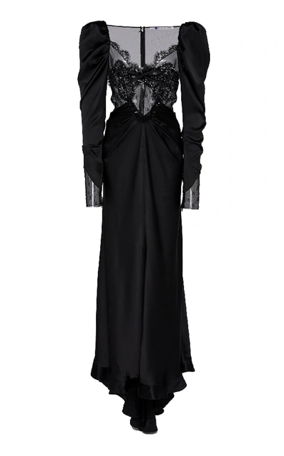 Shop Alessandra Rich Lace Intarsia Silk Satin Gown In Black
