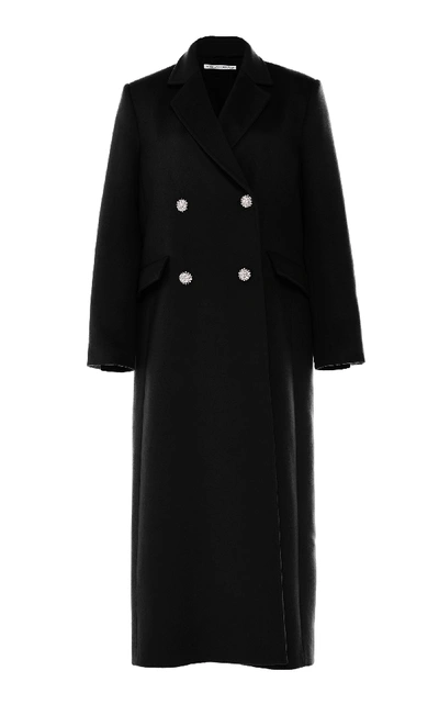 Shop Alessandra Rich Double-breasted Crystal Button Wool-blend Coat In Black