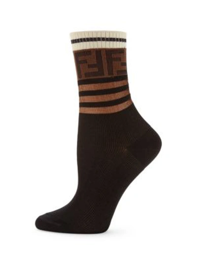 Shop Fendi Logo Stripe Ankle Socks In Black
