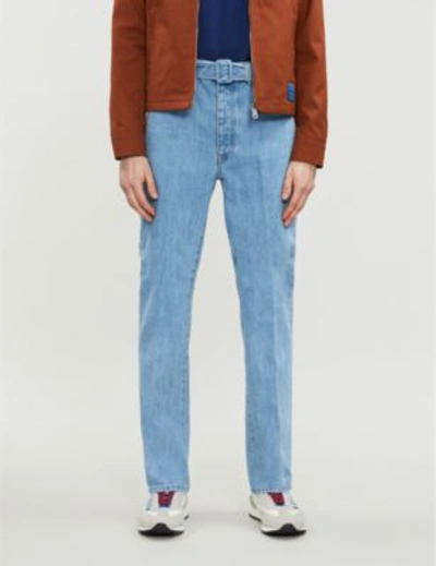 Shop Prada Belted Faded Regular-fit Straight Jeans In Sky