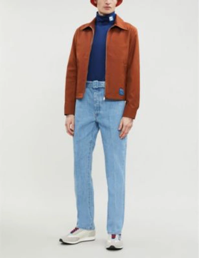 Shop Prada Belted Faded Regular-fit Straight Jeans In Sky