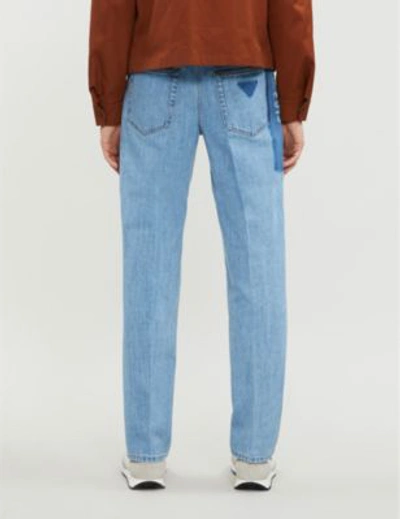 Shop Prada Belted Faded Regular-fit Straight Jeans In Sky